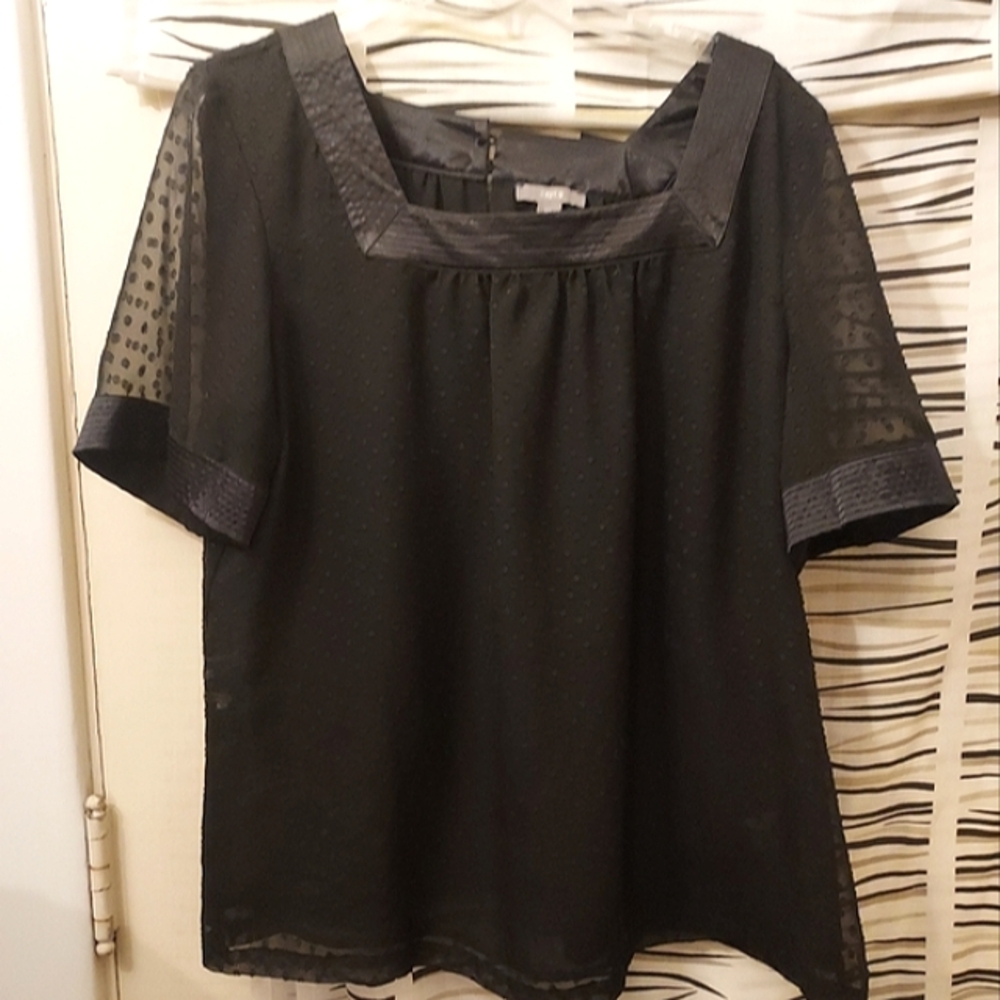 Vintage Apt. 9 Black Women's Square Neck Short Sleeve Polka Dot Sheer Blouse XL